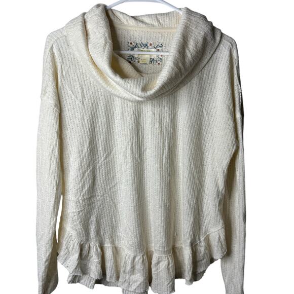 Maeve Addie Ruffled Hacci Pullover Cream Womens XS Cottagecore Shabby Chic Boho - Picture 3 of 12